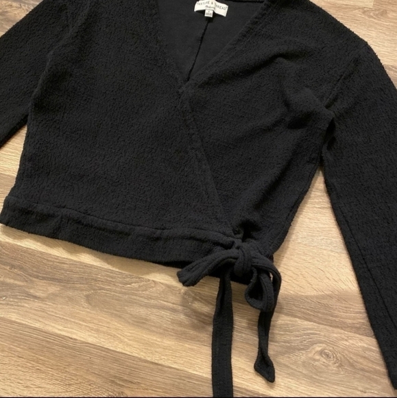 Madewell Texture & Thread Black Wrap Side Tie Cropped Top Women's Small S EUC - Picture 5 of 6